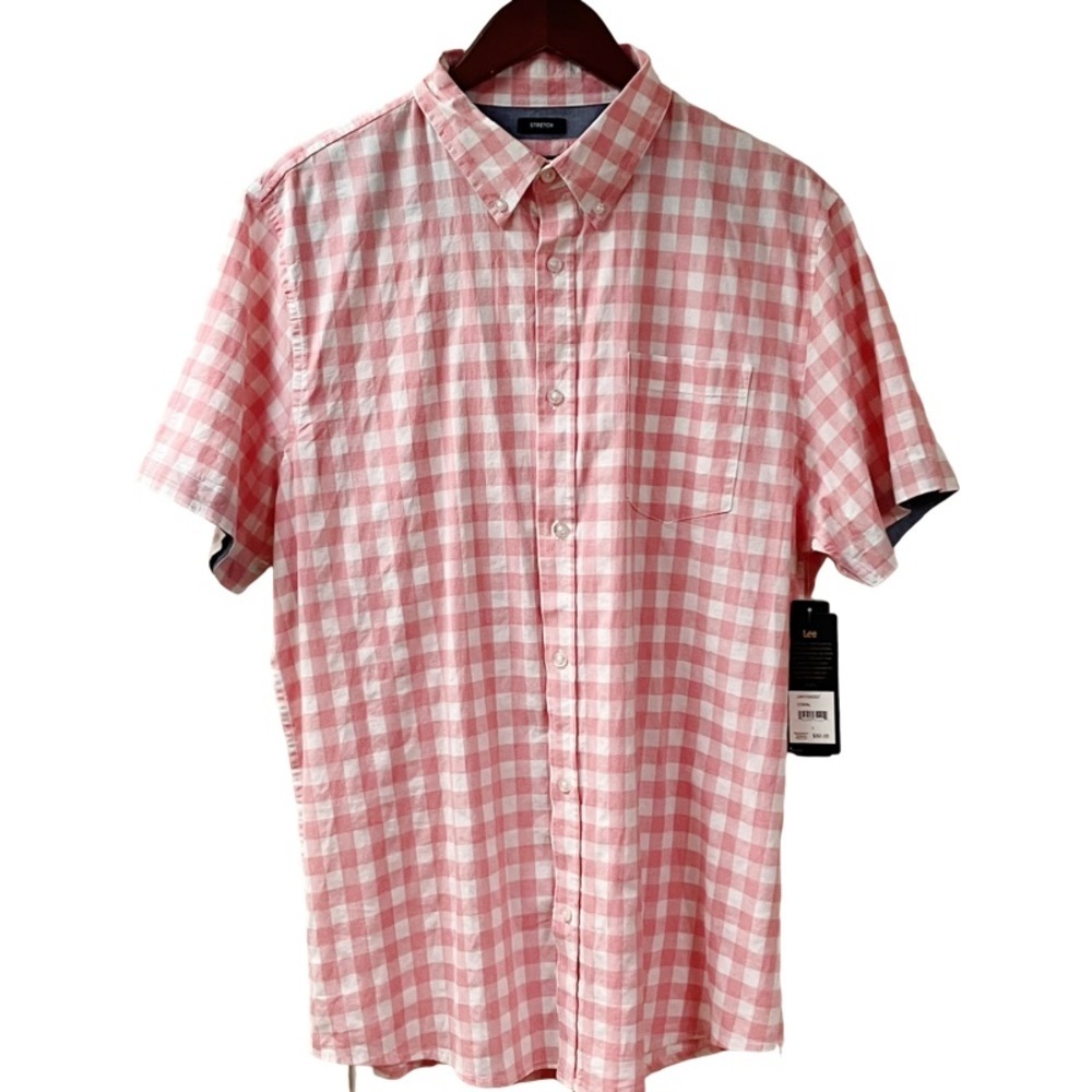 Preppy Coastal Leisure LEE Checked Stretch Regular Fit Shirt Pink White NEW $50